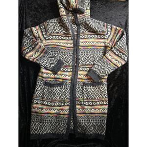 Monteau Nordic Boho Hooded Cardigan Small | Cozy Lodgecore Sweater Coat Cabin